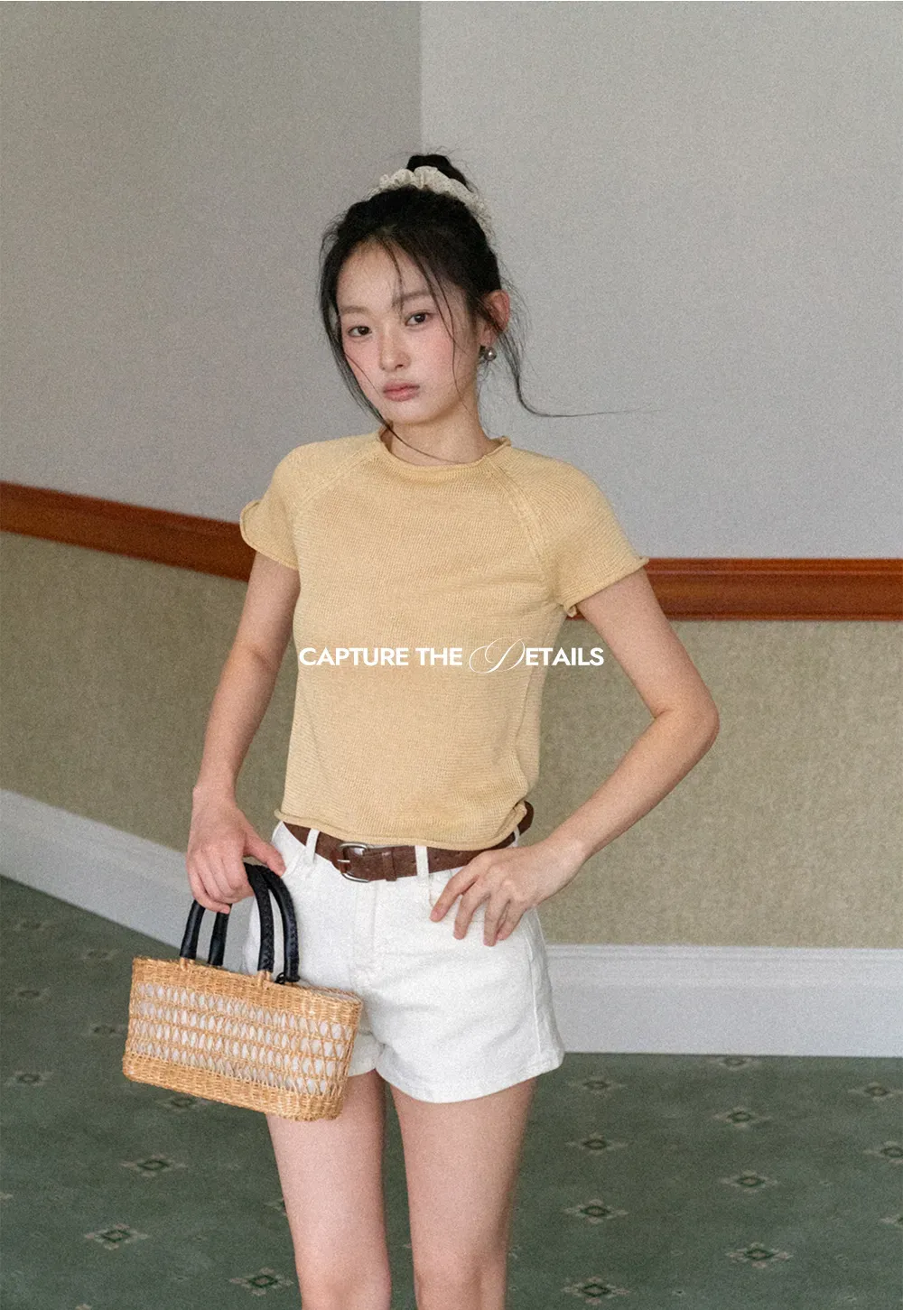 Short Sleeve Ribbed Knit Top with Raglan Sleeves