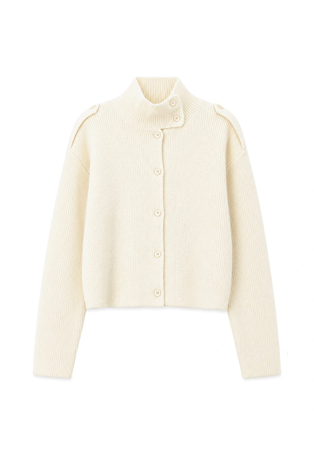 Cropped High Neck Button Front Knit Sweater