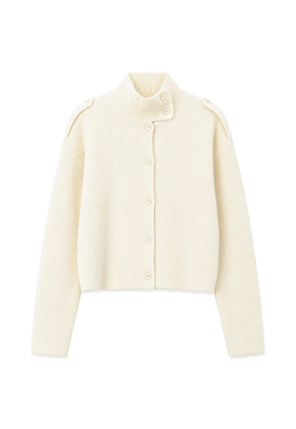 Cropped High Neck Button Front Knit Sweater