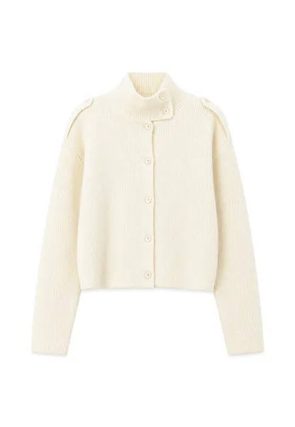 Cropped High Neck Button Front Knit Sweater