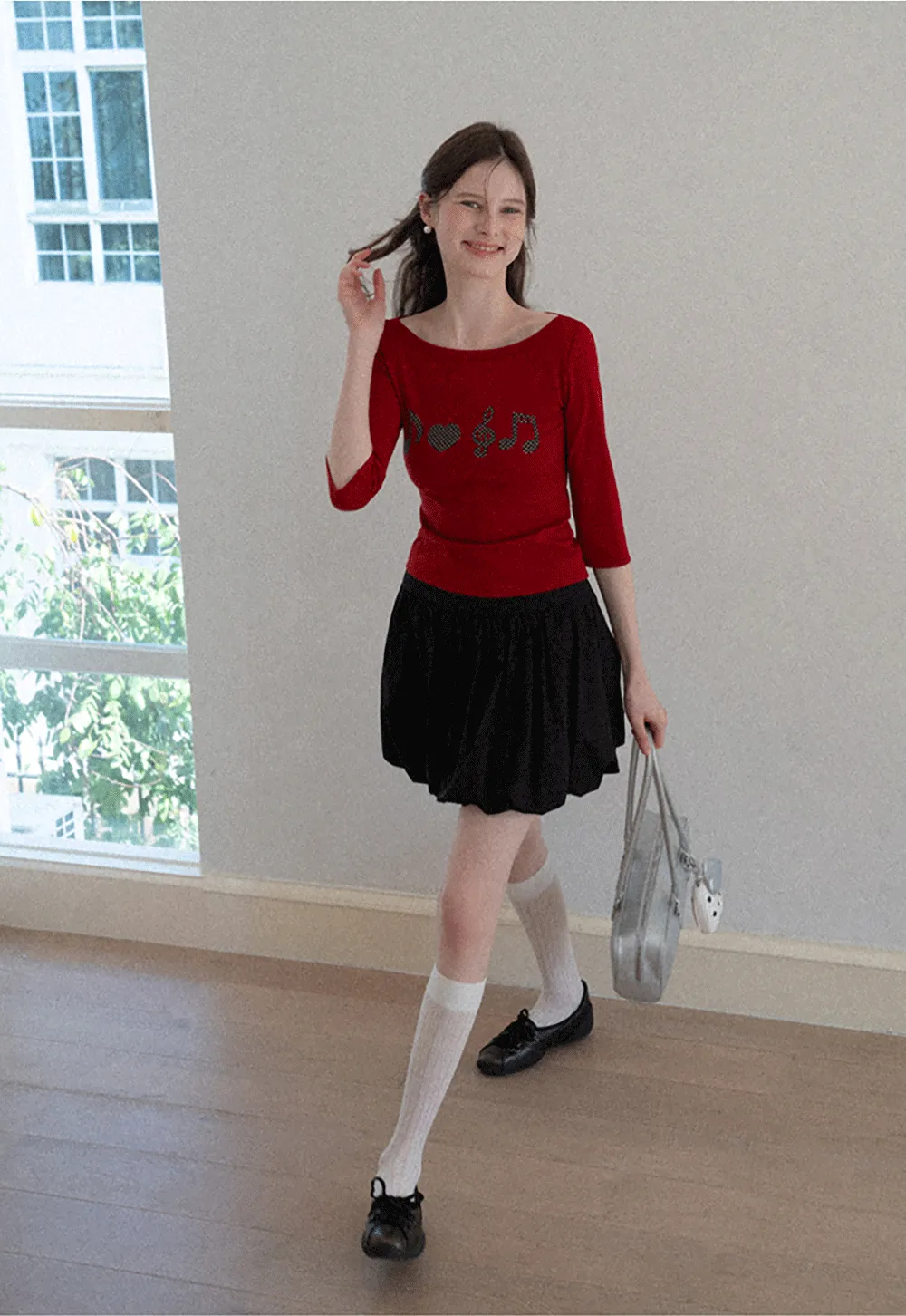 Pleated A-line Skirt with Elastic Waistband