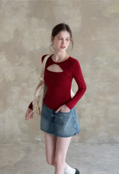 Long sleeve top with front cutout detail