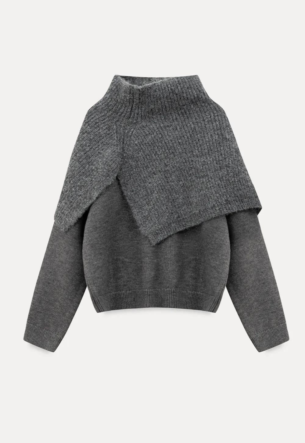 Layered Shawl Neck Knit Sweater