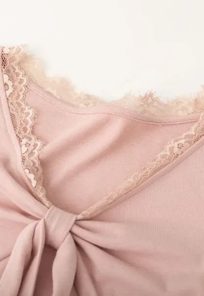 Elegant V Neck Long Sleeve Top with Bow Detail