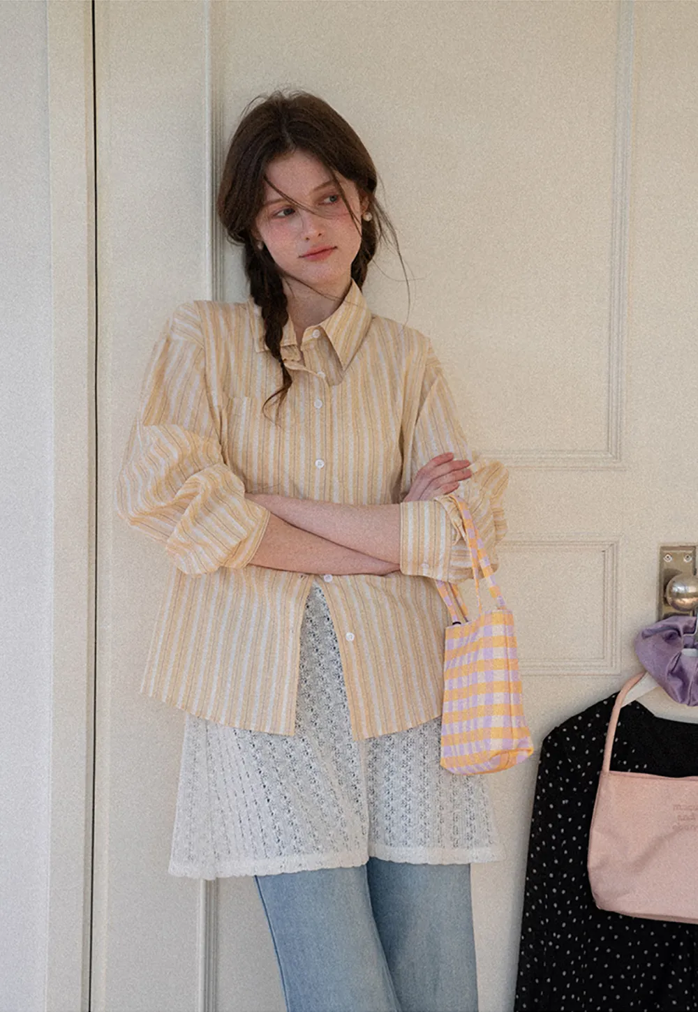 Striped Oversized Shirt with Button Detailing