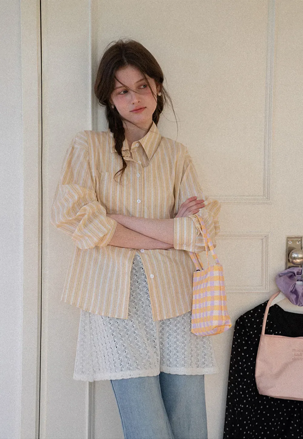 Striped Oversized Shirt with Button Detailing