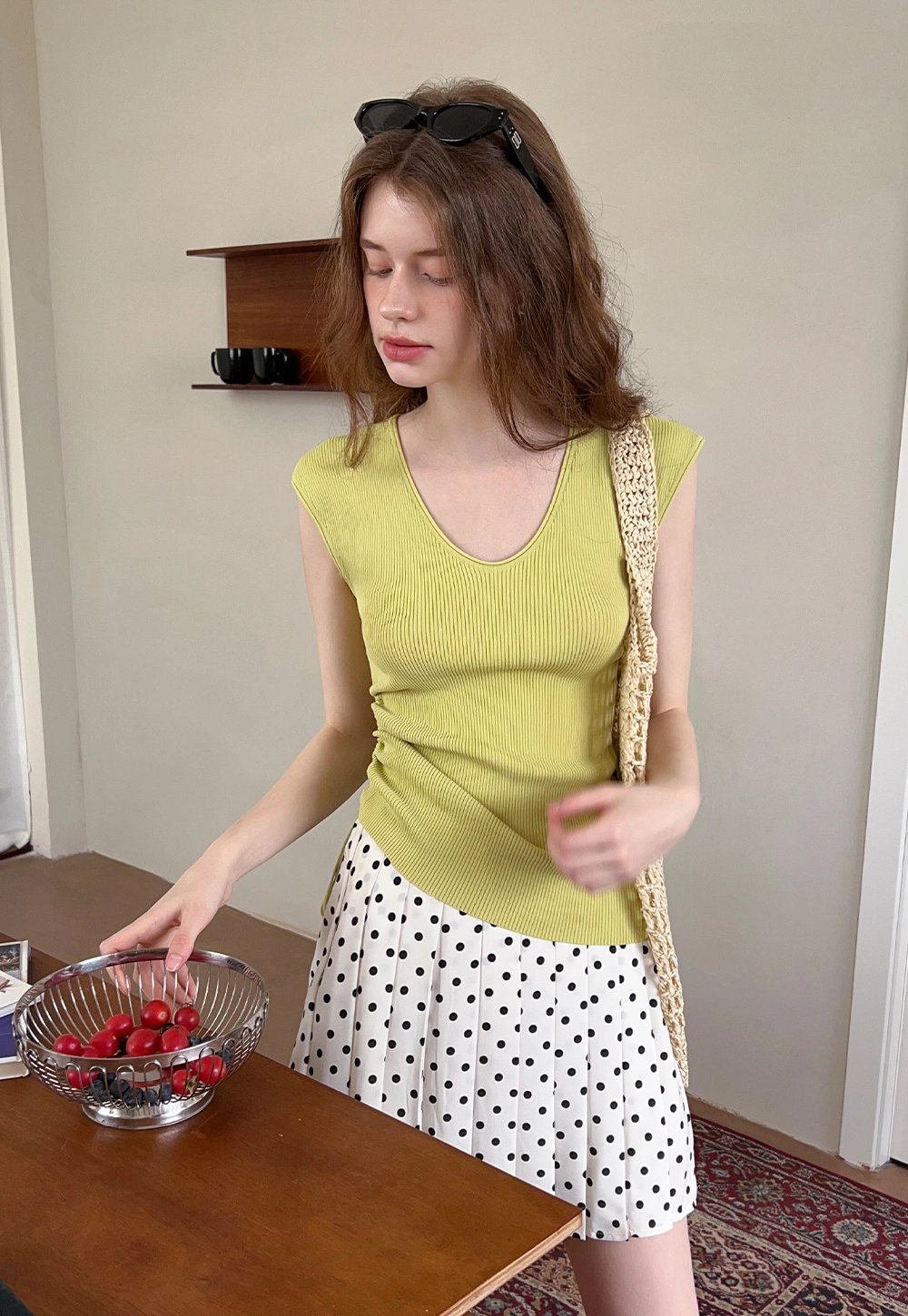 Side-Tie V-Neck Ribbed Top