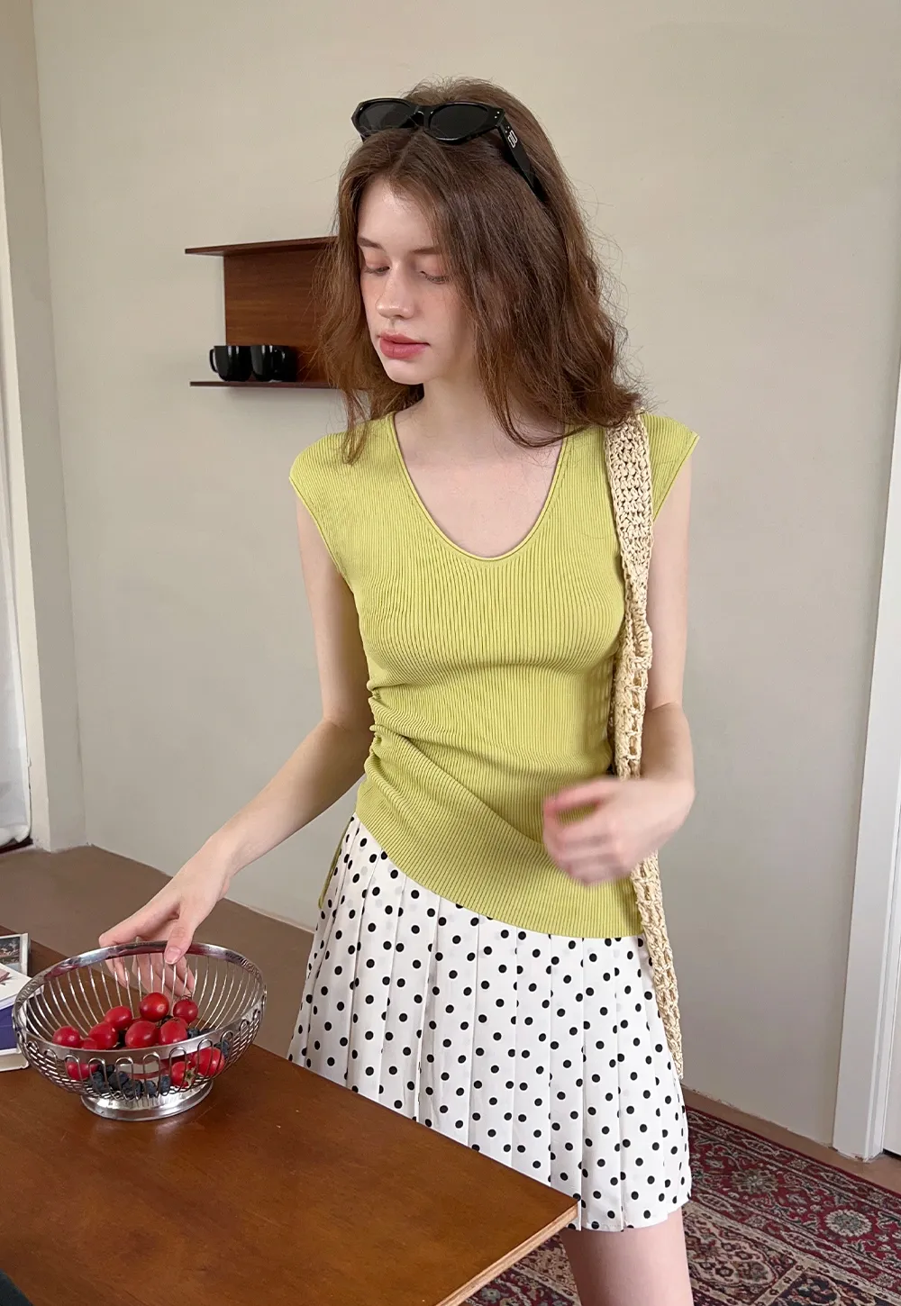 Side-Tie V-Neck Ribbed Top