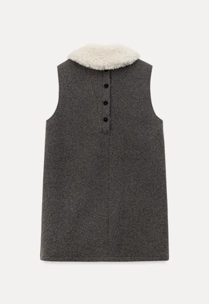 Wool Blend Sleeveless Dress with Faux Fur Collar
