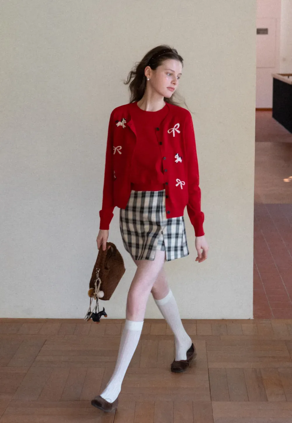 Plaid Skirt with Front Slit