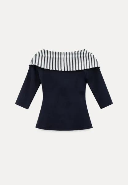 Striped collar tie front short sleeve top