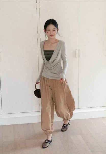 Loose Fit Elastic Waist Wide Leg Pants