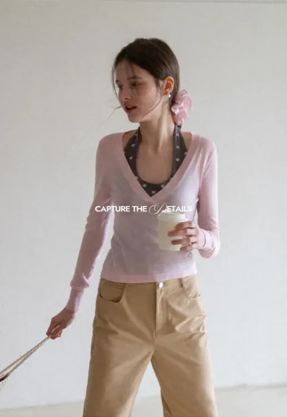 Woolen Knit Sweater and Polka Dot Tank Top