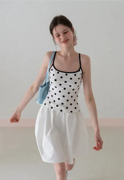 Polka Dot Tank Top with Thin Straps