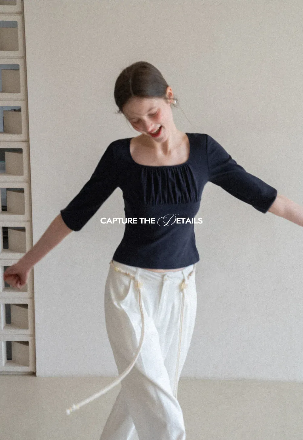 Square neck short sleeve top with gathered detail