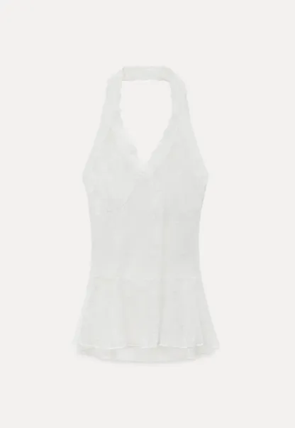 Striped Shirt with Belt and Lace Trim Tank Top