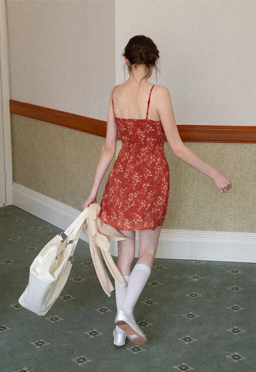 Floral Print Slip Dress with Thin Straps