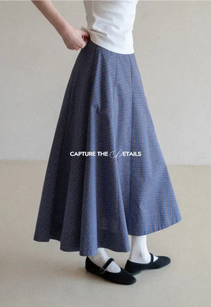 Plaid A-line Midi Skirt