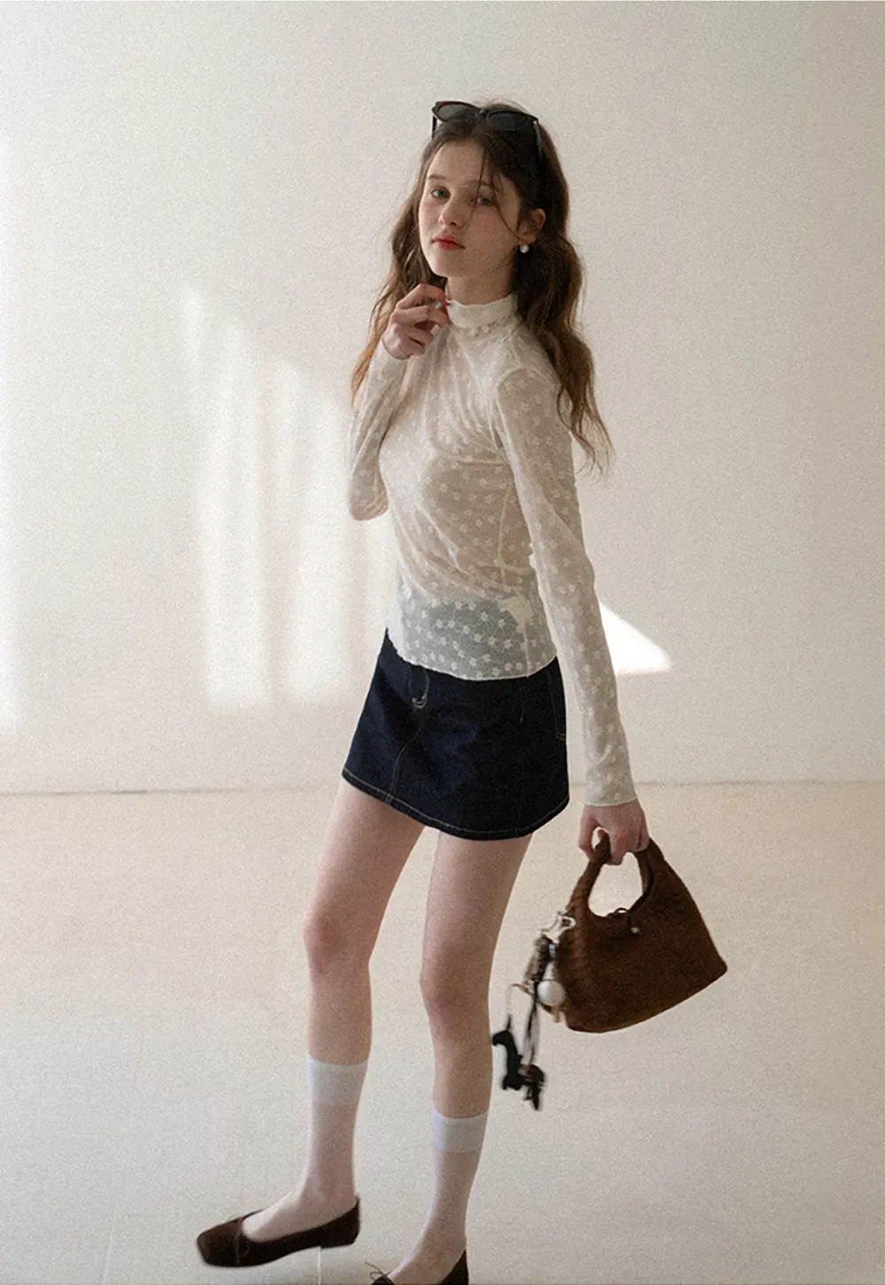 Sheer Star Print Long Sleeve Top