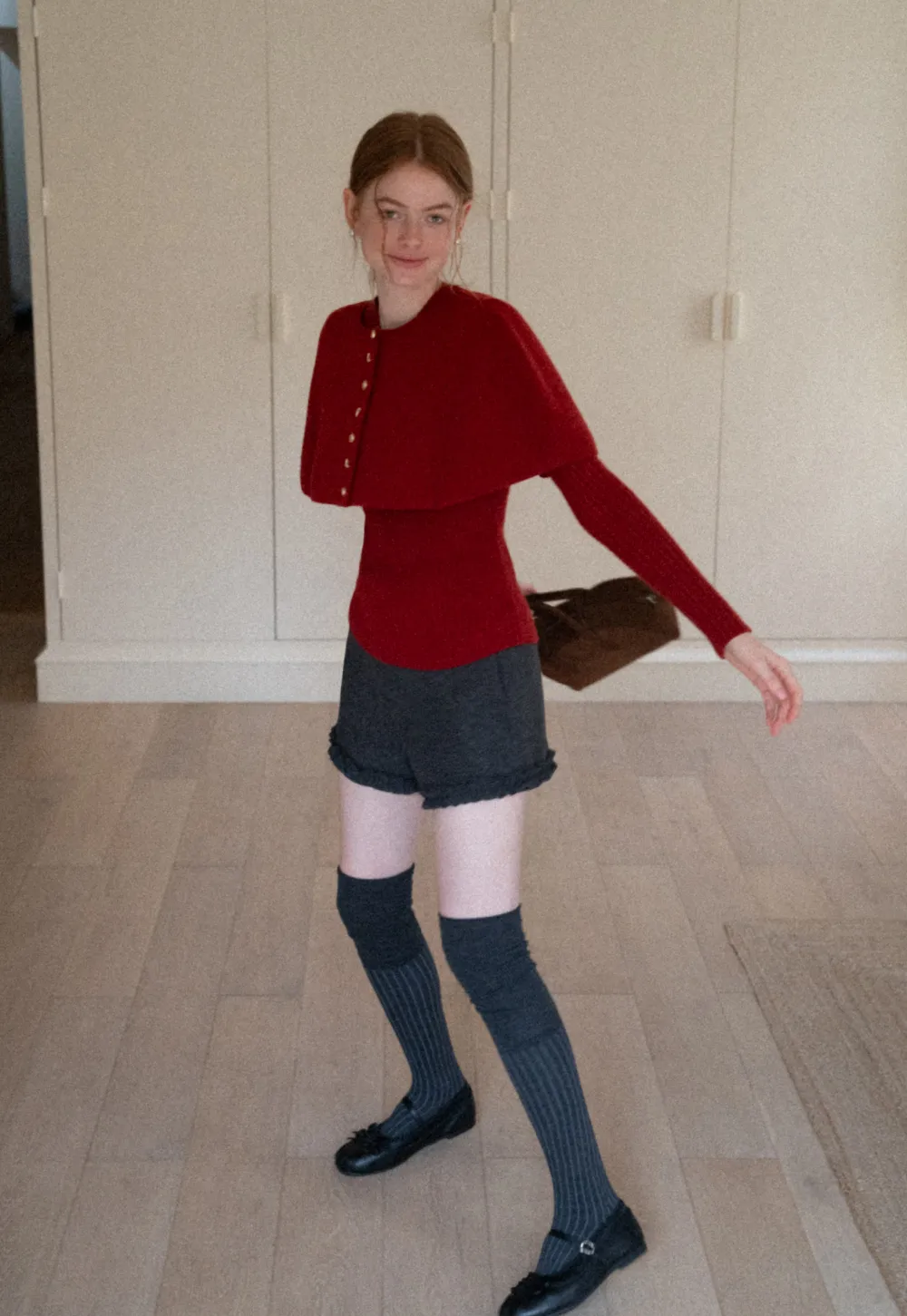 High waist shorts with ruffle hem and belt design