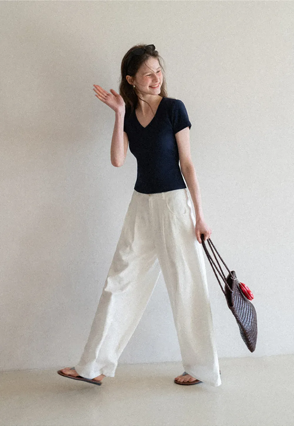 Casual Pants with Wide Legs and Pleats