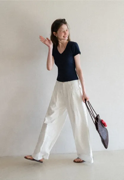 Casual Pants with Wide Legs and Pleats