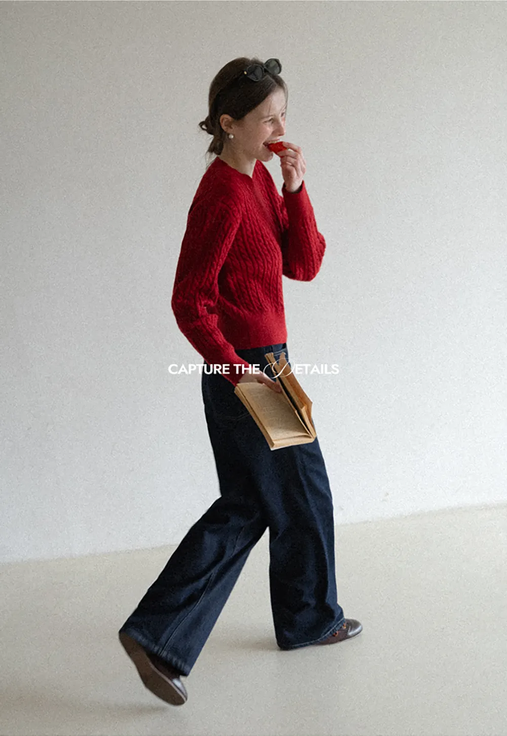 Turtleneck Cable Knit Sweater with Horse Pattern Stripe