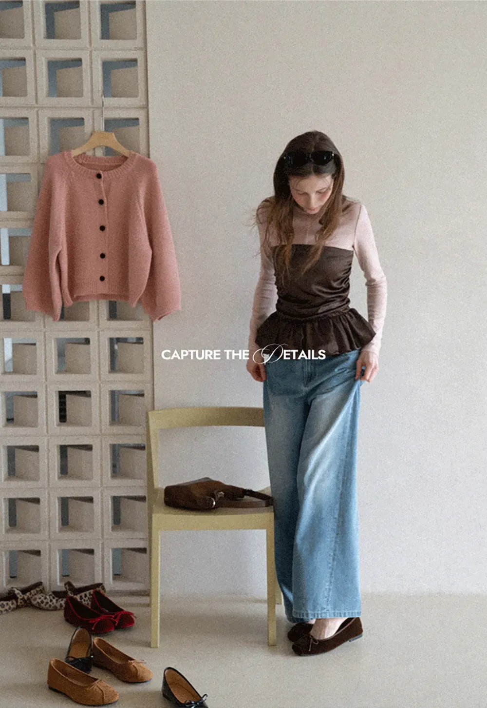 Long sleeve top with ruffled hem and layered design