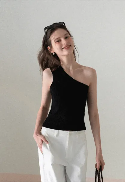 Asymmetrical Ribbed Knit Sleeveless Top