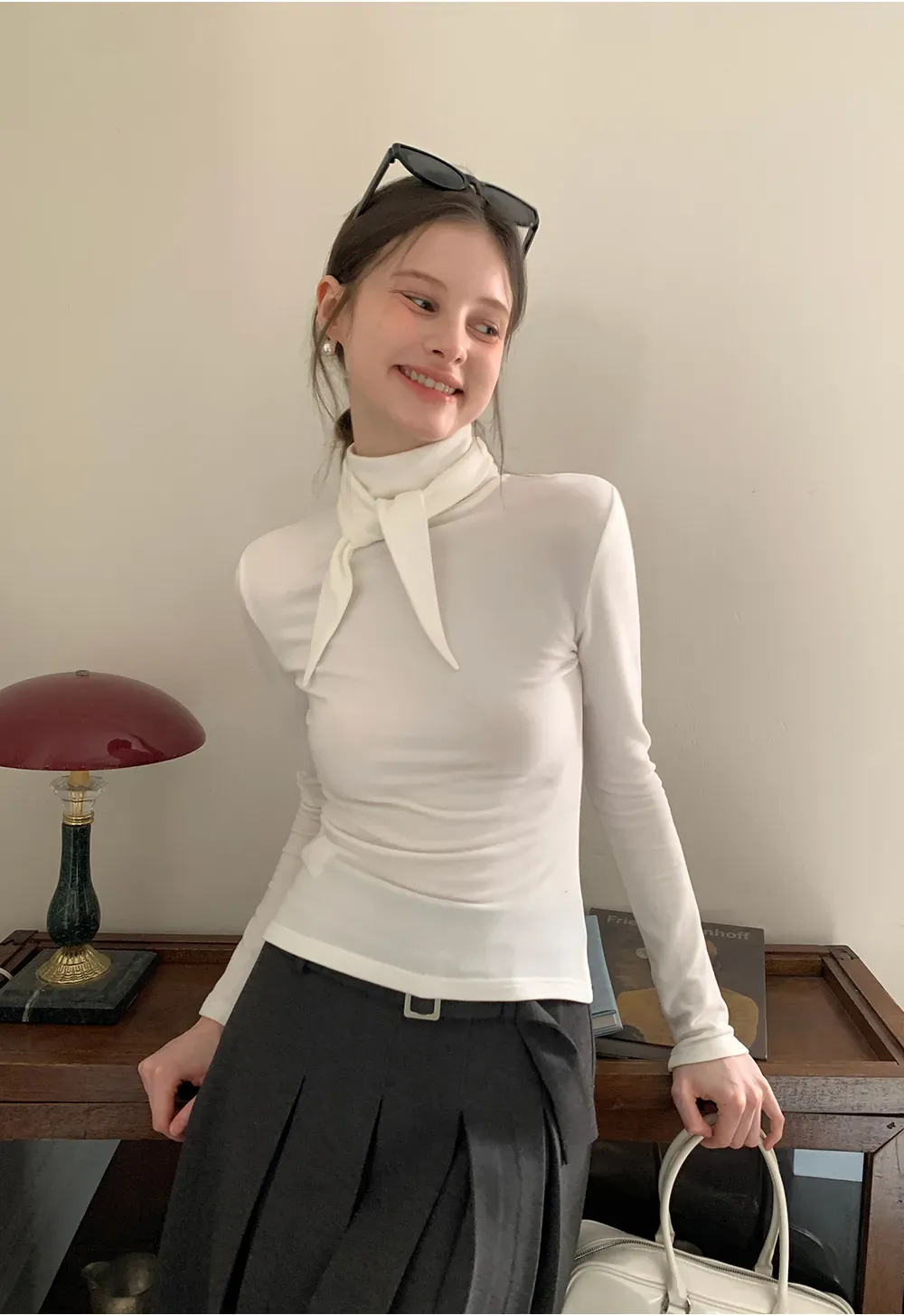 Tie Neck Long Sleeve T-Shirt Top