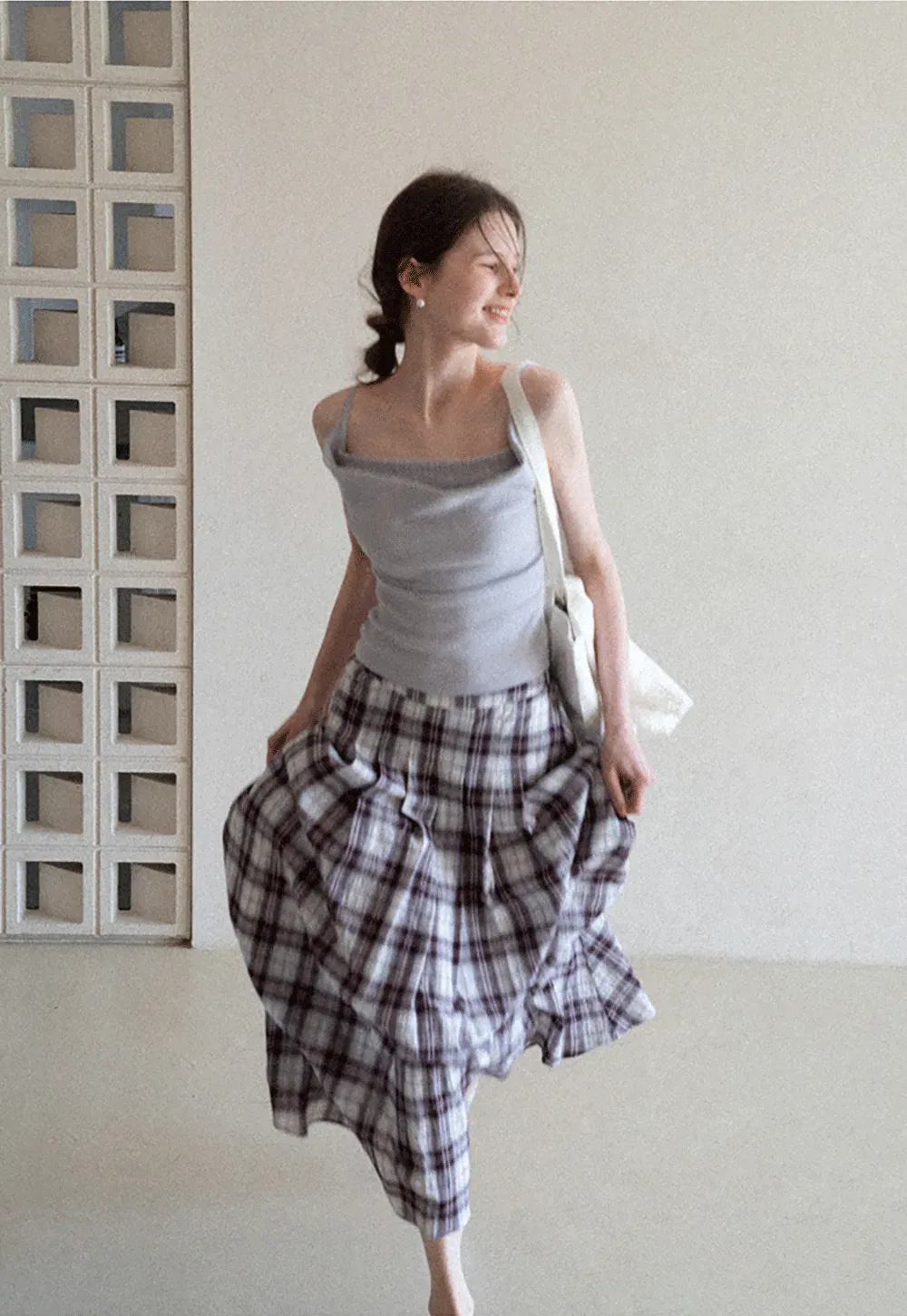 Plaid Pleated Midi Skirt