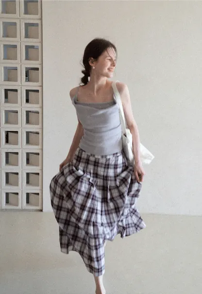 Plaid Pleated Midi Skirt