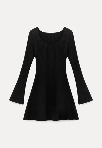 Elegant Cable Knit Flare Dress