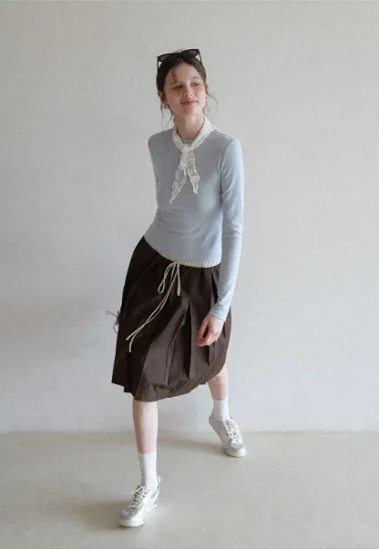 Pleated Drawstring Waist Skirt