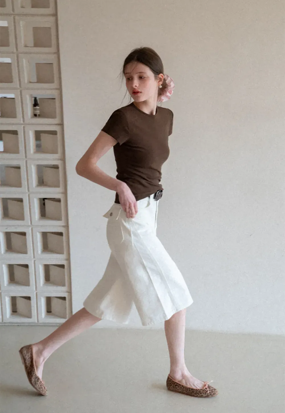 Wide Leg Denim Shorts with Belt and Back Pockets