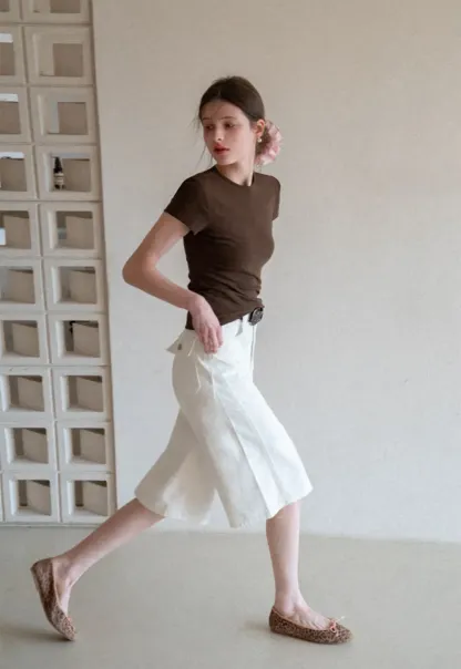 Wide Leg Denim Shorts with Belt and Back Pockets