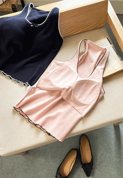 Halter neck tank top with thin straps and bow detail