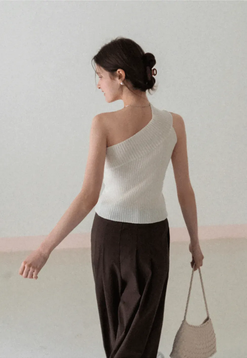 Asymmetrical Ribbed Knit Sleeveless Top