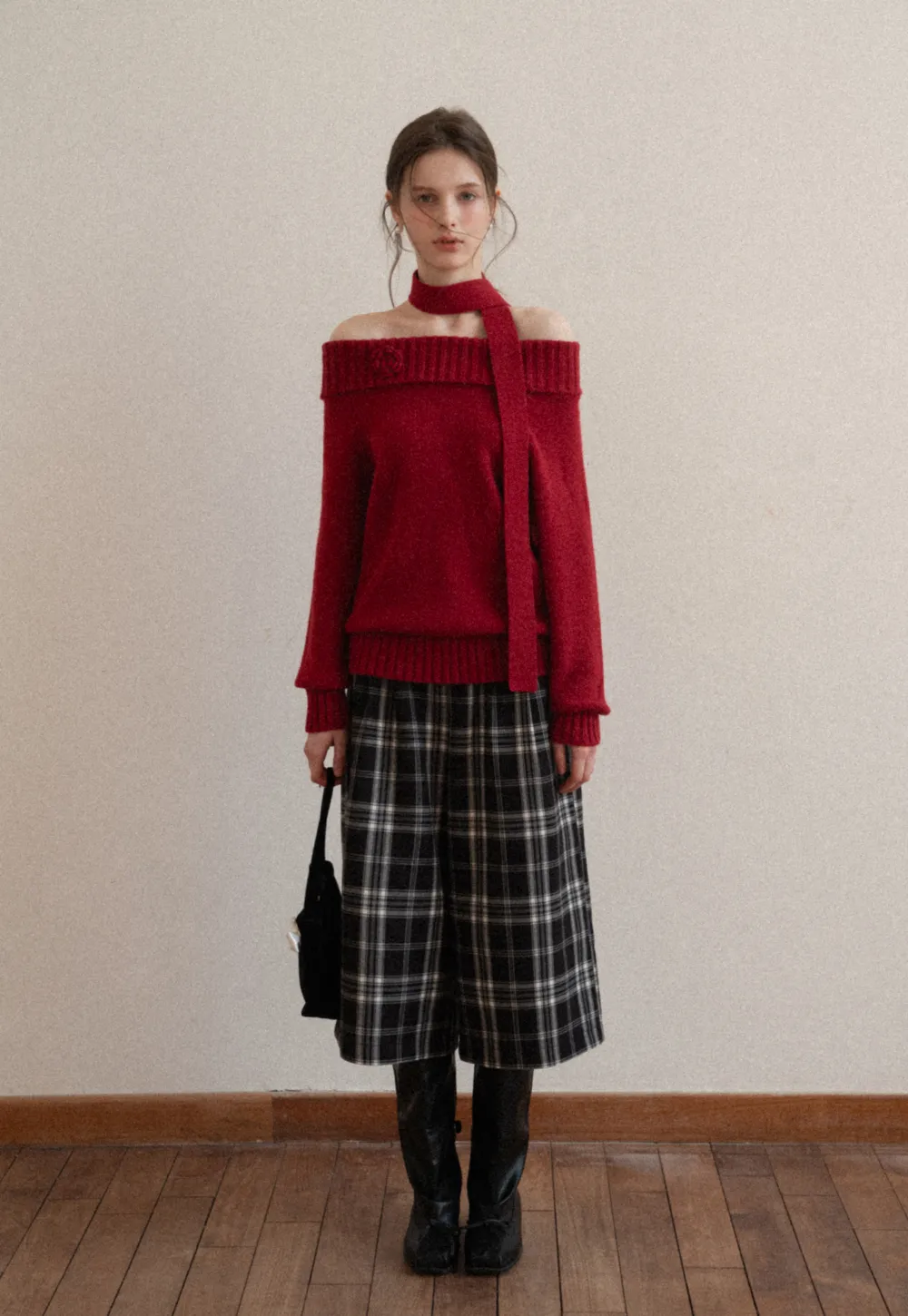 Plaid Wide Leg Pants Culottes Women's Trousers