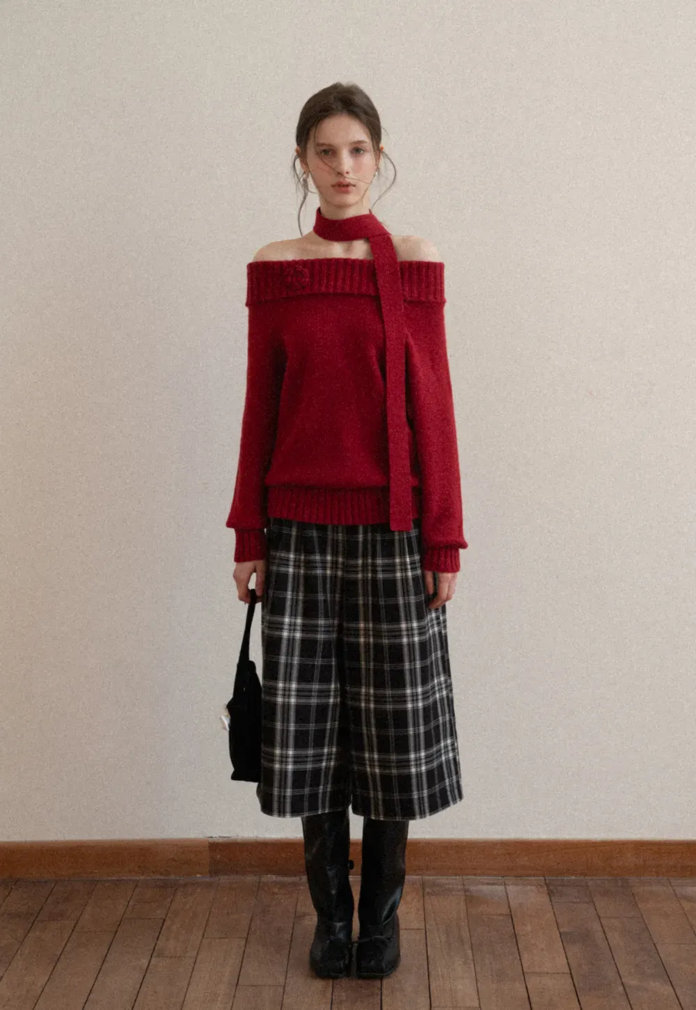 Plaid Wide Leg Pants Culottes Women's Trousers