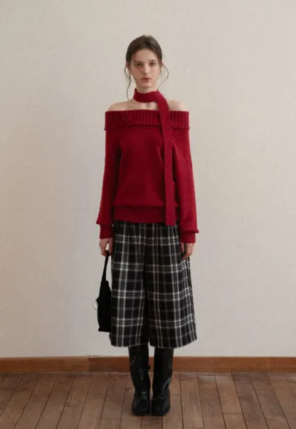 Plaid Wide Leg Pants Culottes Women's Trousers