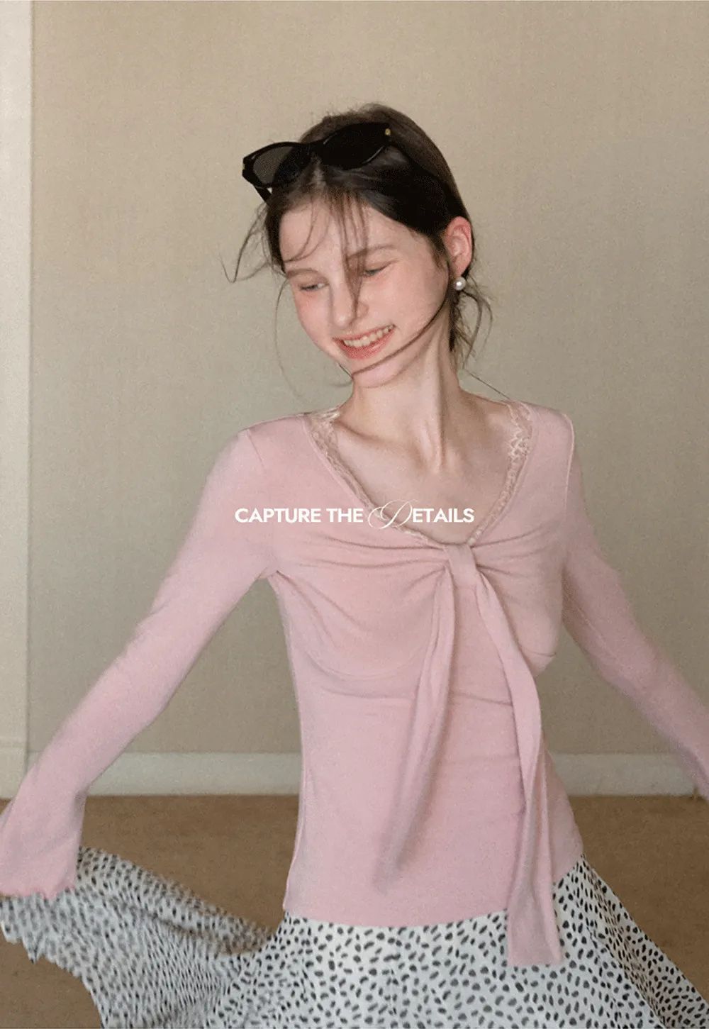 Elegant V Neck Long Sleeve Top with Bow Detail