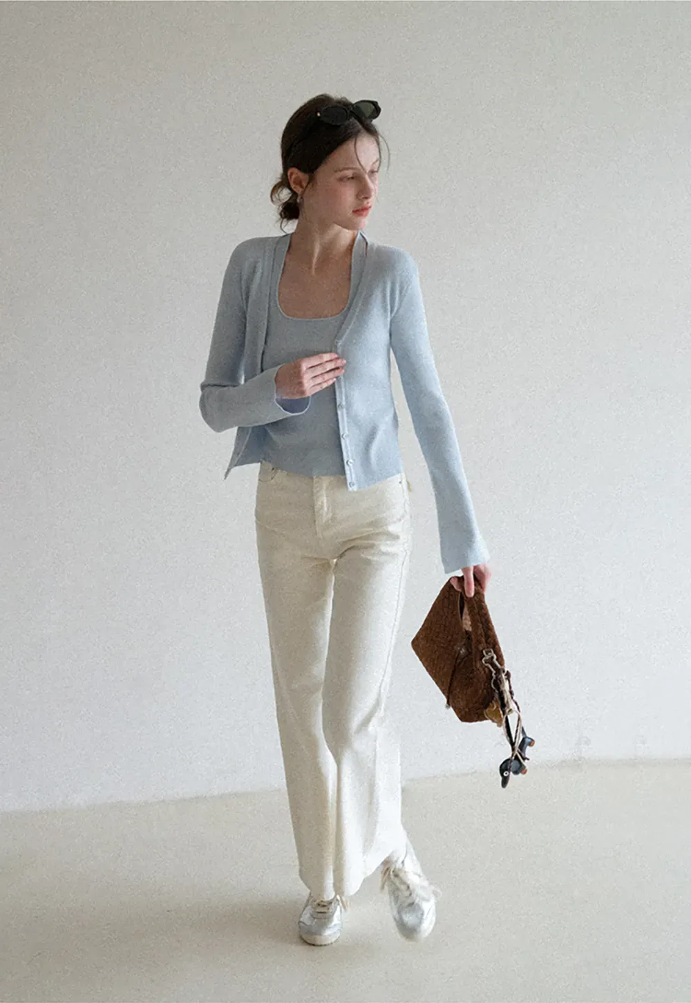 Light Knit Sweater Set with Tank Top and Cardigan Design