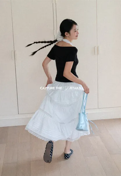 Off shoulder short sleeve top with halter neck detail