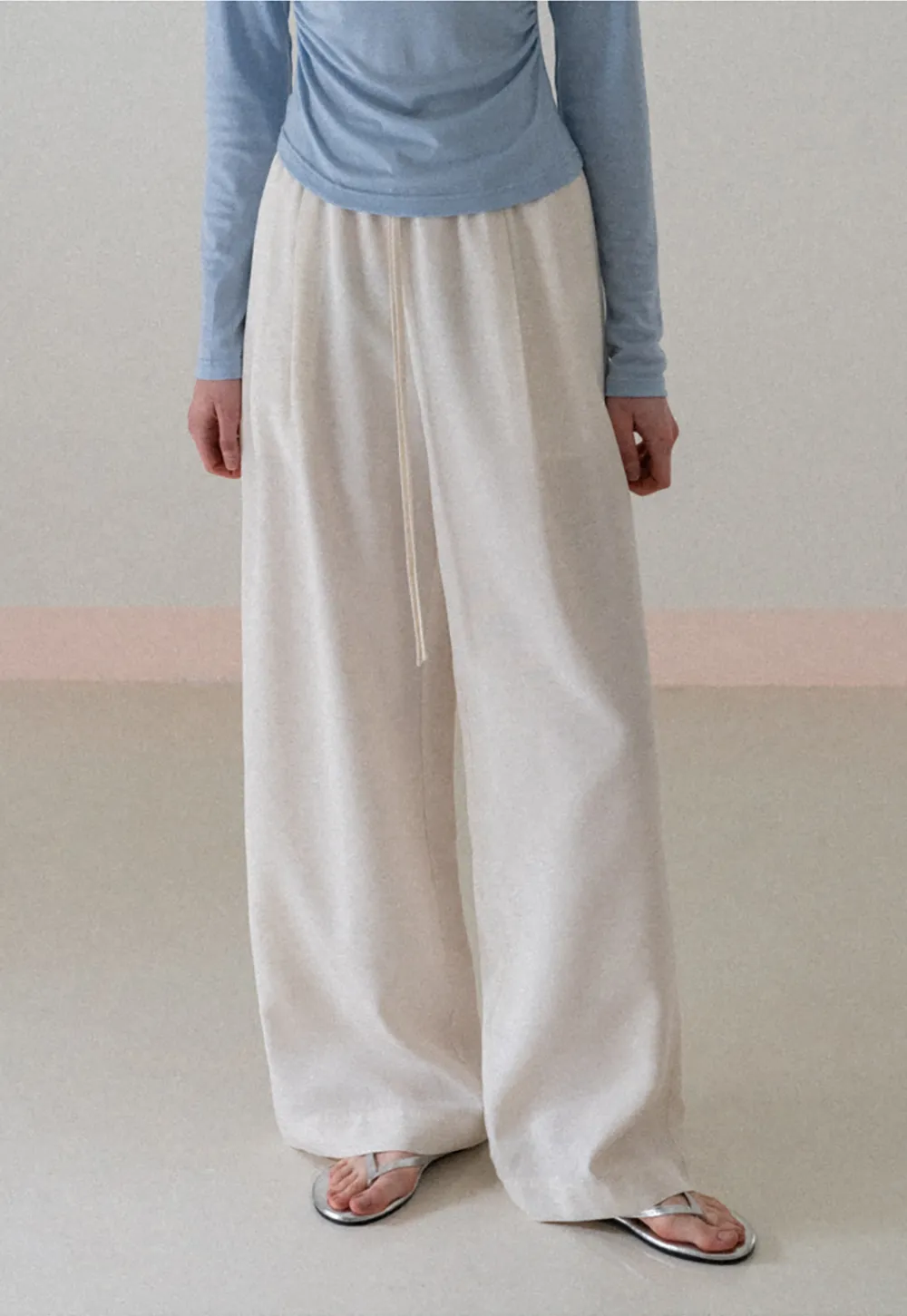 Wide Leg Drawstring Casual Pants