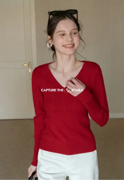 V Neck Long Sleeve Knit Sweater