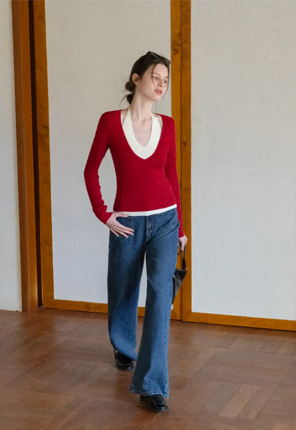 Cable Knit Sweater with Back Tie Detail