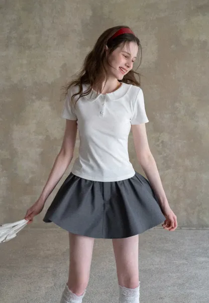 Short Sleeve Collared Button Front T Shirt