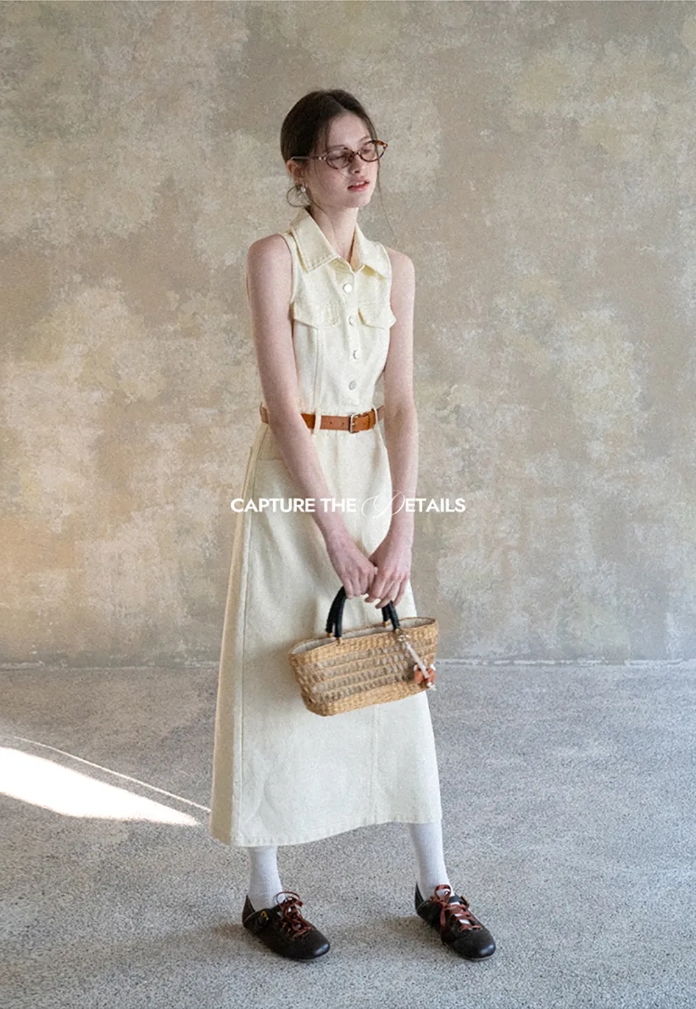 Sleeveless Collared Button Front Midi Dress