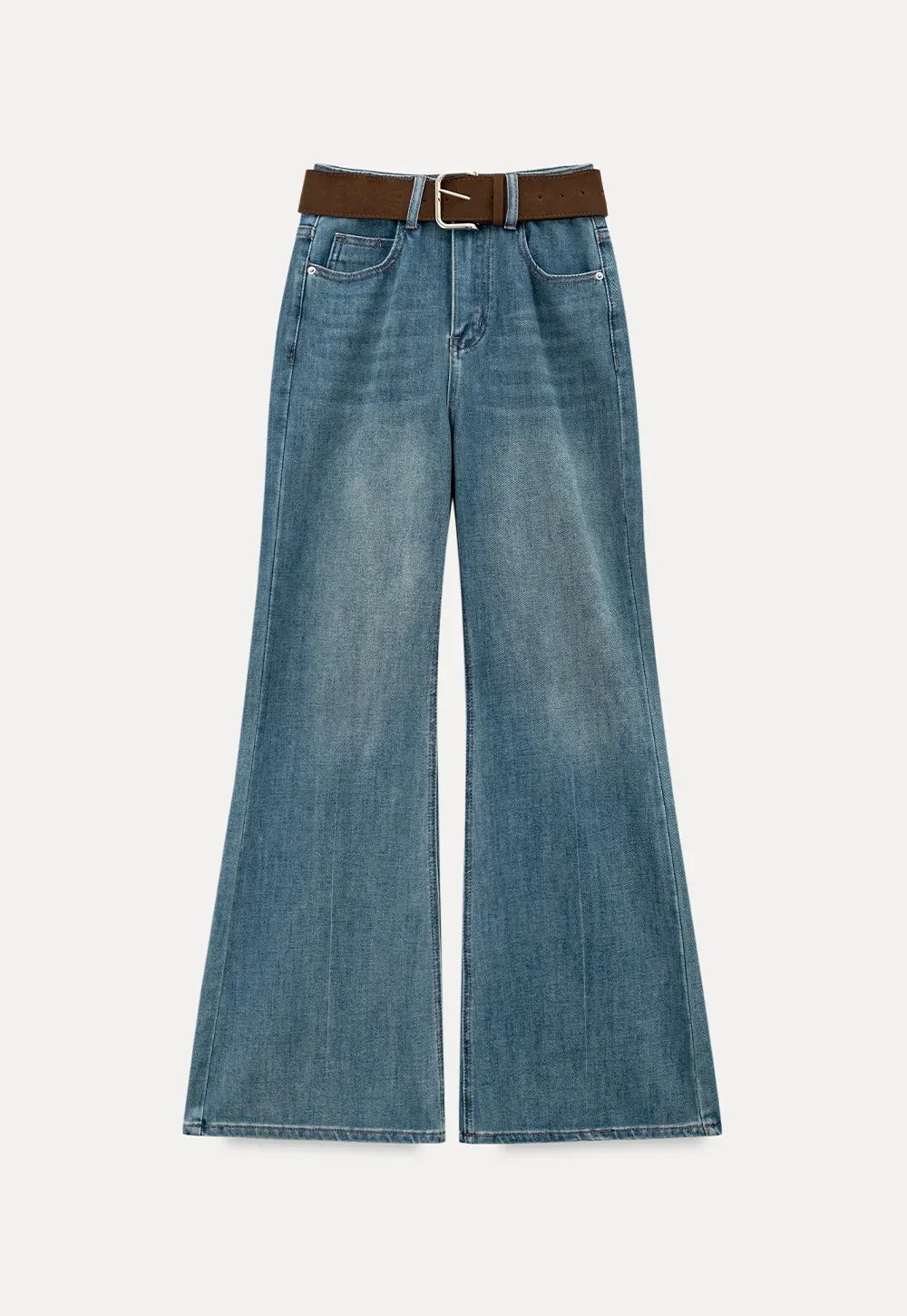Flared Cut Denim Jeans with High Waist